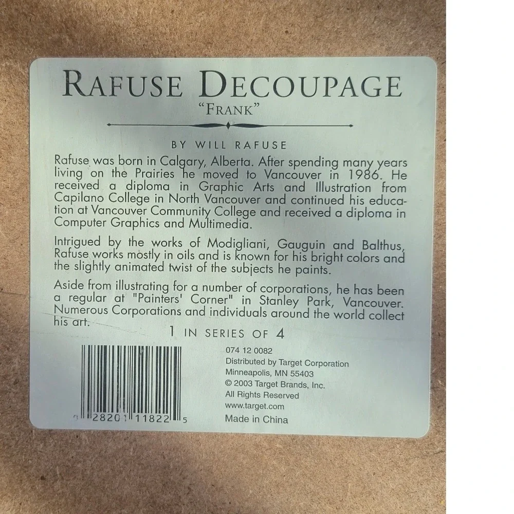 Set of 4 Vintage Decoupage Wall Art Target 2003 Will Rafuse O.K. Gerard Bistro